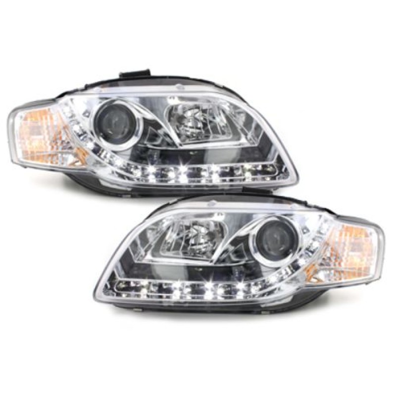 Φανάρια εμπρός led Daylight για Audi A4 (2004-2008) - chrome , με λάμπες (Η1) - σετ 2τμχ.