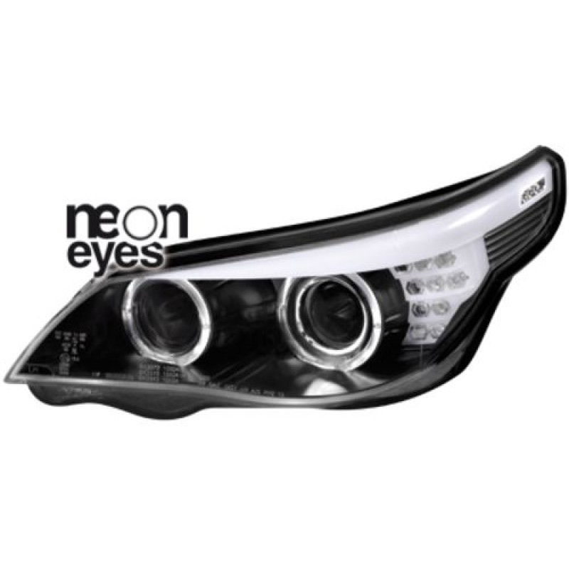 Φανάρια εμπρός angel eyes led για BMW E60 (2003-2007) - F10-Look , χωρίς λάμπες (Η7) - σετ 2τμχ.