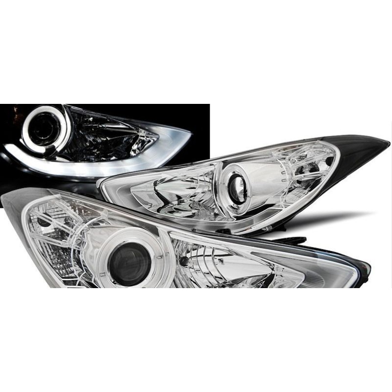 Φανάρια εμπρός angel eyes για Hyundai Elantra (2011+) - chrome , με λάμπες (Η1) - σετ 2τμχ.