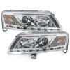 Φανάρια εμπρός για Audi A6 με φώτα ημέρας led (2004-2007) - chrome , με λάμπες (Η1) - σετ 2τμχ.