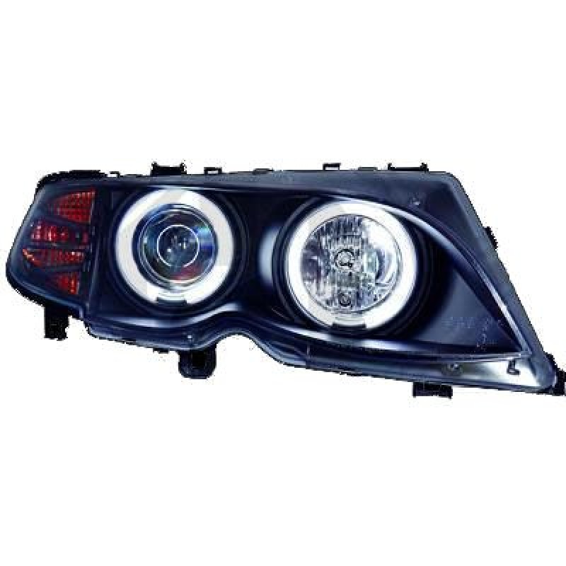 Φανάρια εμπρός angel eyes για BMW E46 sedan (2001-2003) - μαύρα με CCFL , με λάμπες (Η1) - σετ 2τμχ.