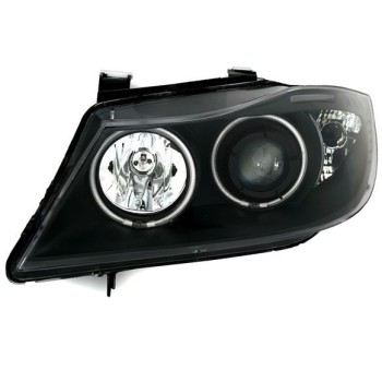 Φανάρια εμπρός angel eyes για BMW E90(2005-2009) - μαύρα , με λάμπες (Η1) - σετ 2τμχ.