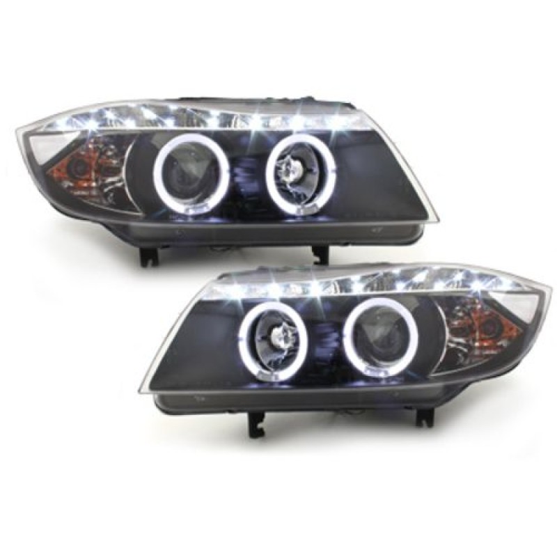 Φανάρια εμπρός led Dayline για BMW E90(2005-2008) - μαύρο , με λάμπες (Η1) - σετ 2τμχ.