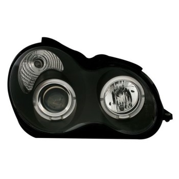 Φανάρια εμπρός για Mercedes C-CLASS W203 sedan (2000-2004) - με angel eyes , μαύρα , με λάμπες (Η1) - σετ 2τμχ.