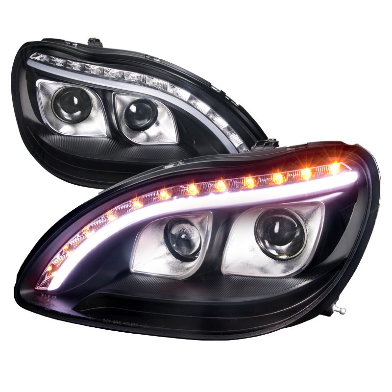 Φανάρια εμπρός led lightbar design για Mercedes W 220 S-Class (1998-2005) - μαύρα , με λάμπες (Η1) - σετ 2τμχ.