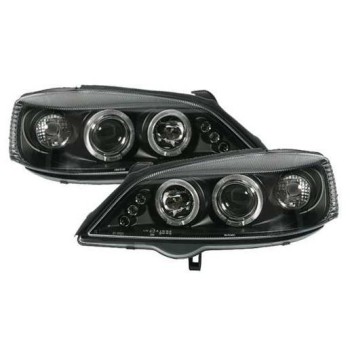 Φανάρια εμπρός led angel eyes για Opel Astra G (1998-2004) - μαύρα , με λάμπες (Η1) - σετ 2τμχ.