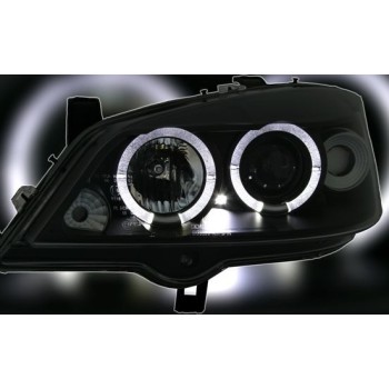 Φανάρια εμπρός angel eyes για Opel Astra G (1998-2004) - μαύρα , με λάμπες (Η1) - σετ 2τμχ.