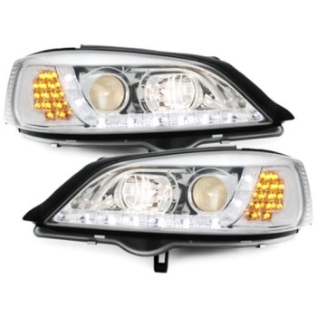 Φανάρια εμπρός led για Opel Astra G (1998-2004) - chrome , με λάμπες (Η1) - σετ 2τμχ.