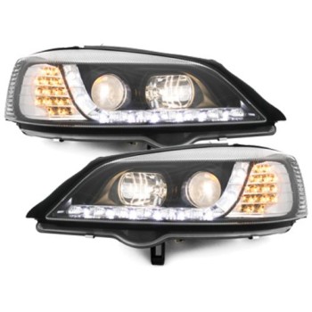 Φανάρια εμπρός led με DRL για Opel Astra G (1998-2004) - μαύρα , με λάμπες (Η1) - σετ 2τμχ.