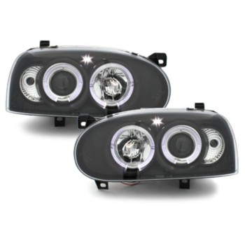 Φανάρια εμπρός angel eyes για Vw Golf ΙΙΙ - μαύρα , με λάμπες (Η1) - σετ 2τμχ.