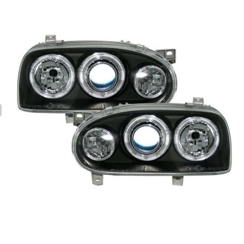 Φανάρια εμπρός angel eyes για Vw Golf ΙΙΙ - μαύρα , χωρίς λάμπες (Η7) - σετ 2τμχ.