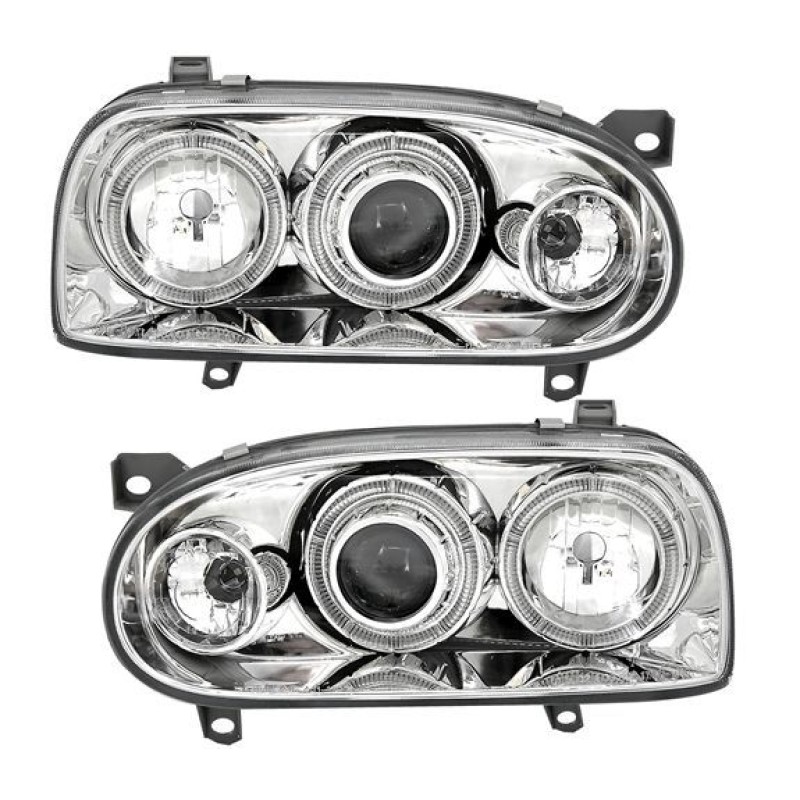 Φανάρια εμπρός angel eyes για Vw Golf ΙΙΙ - chrome , χωρίς λάμπες (Η7) - σετ 2τμχ.