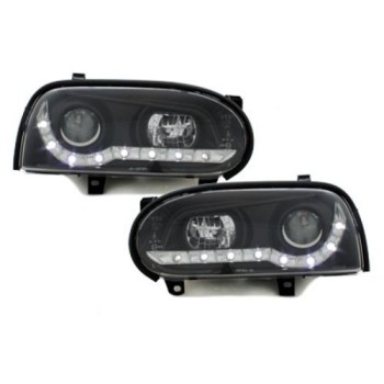 Φανάρια εμπρός led για Vw Golf ΙΙΙ - μαύρα , με λάμπες (Η1) - σετ 2τμχ.