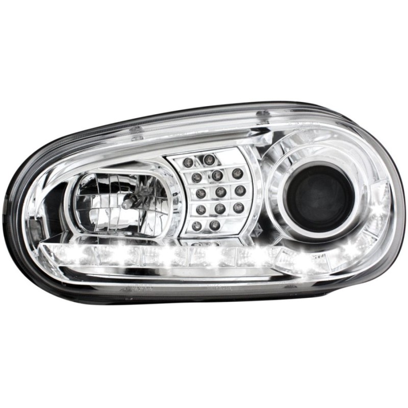 Φανάρια εμπρός led για Vw Golf IV - chrome , με λάμπες (Η1) - σετ 2τμχ.