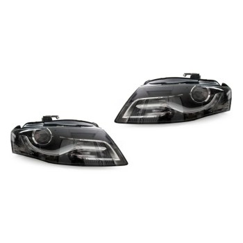 Φανάρια εμπρός με DRL led για Audi A4 B8 (2007-2011) -μαύρα , με λάμπες (Η1) - σετ 2τμχ.