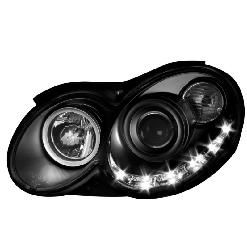 Φανάρια εμπρός led για Mercedes CLK W209 / C209 (2003-2009) , μαύρα , με λάμπες (Η1) - σετ 2τμχ.