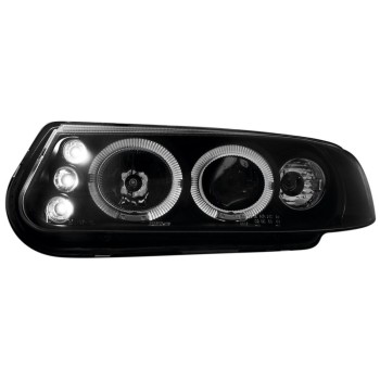 Φανάρια εμπρός led angel eyes για Rover 200 (1995-2000) - μαύρα , με λάμπες (Η1) - σετ 2τμχ.