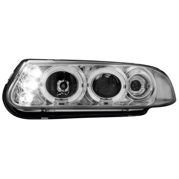 Φανάρια εμπρός led angel eyes για Rover 200 (1995-2000) - chrome , με λάμπες (Η1) - σετ 2τμχ.