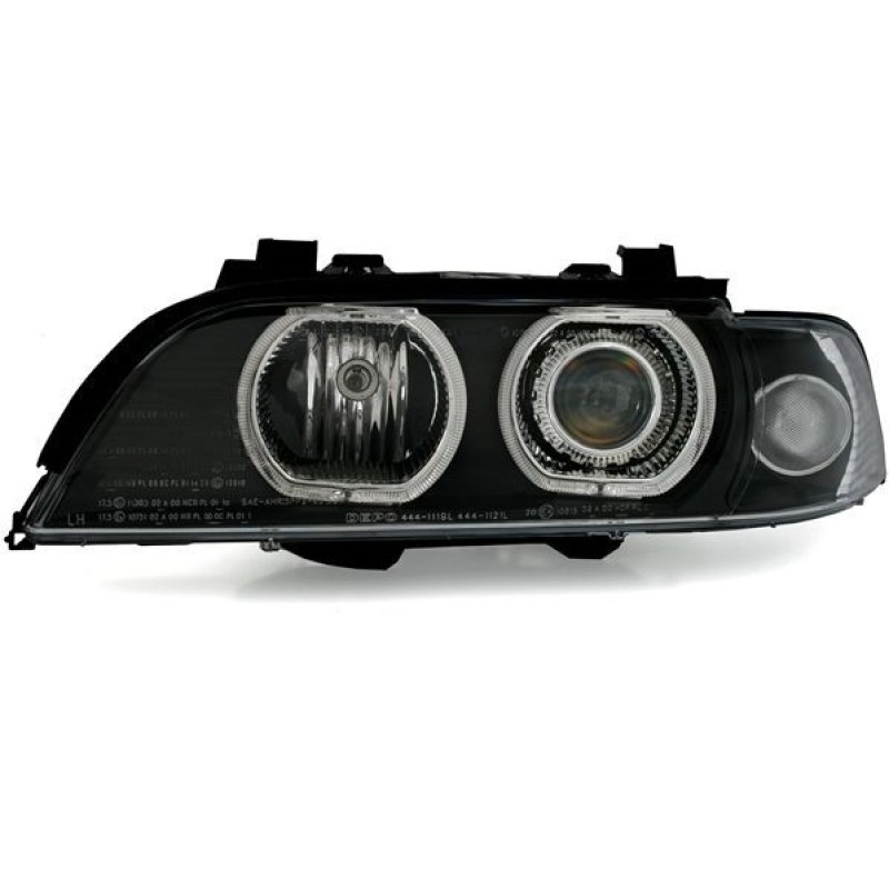 Φανάρια εμπρός angel eyes με led δαχτυλίδια για BMW E39 (1995-2000) - μαύρα , με λάμπες (Η1) - σετ 2τμχ.