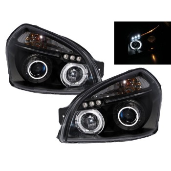 Φανάρια εμπρός angel eyes για Hyundai Tucson (2004+) - μαύρα , με λάμπες (Η1) - σετ 2τμχ.