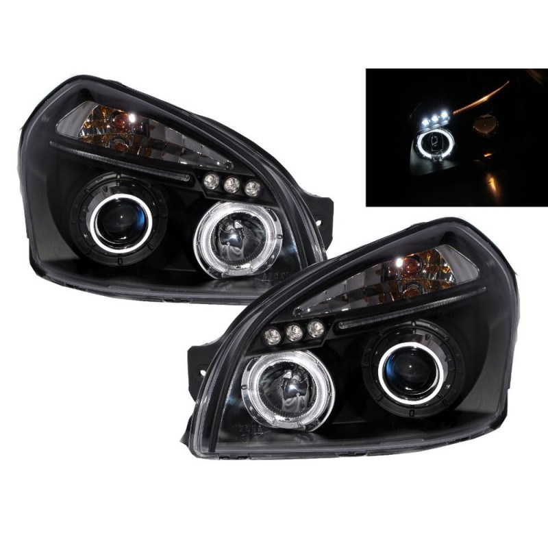 Φανάρια εμπρός angel eyes για Hyundai Tucson (2004+) - μαύρα , με λάμπες (Η1) - σετ 2τμχ.