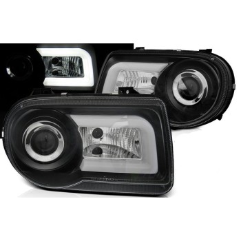 Φανάρια εμπρός με led για Chrysler 300C (2004-2008) - μαύρα , με λάμπες (Η1) - σετ 2τμχ.