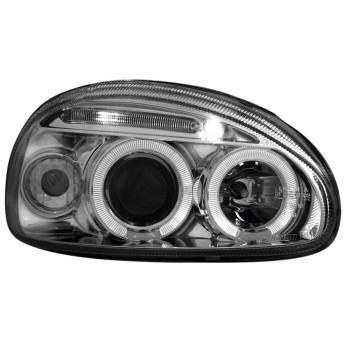 Φανάρια εμπρός angel eyes για Opel Corsa B (1993-2001) - chrome , με λάμπες (Η1) - σετ 2τμχ.