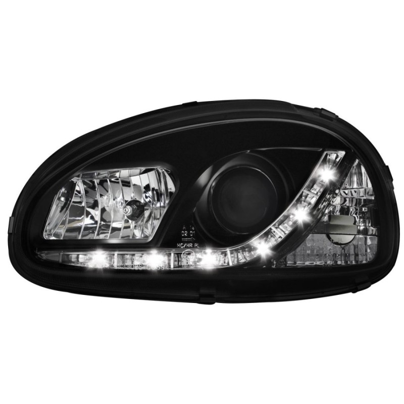 Φανάρια εμπρός led για Opel Corsa B (1993-2001) - μαύρα , με λάμπες (Η1) - σετ 2τμχ.