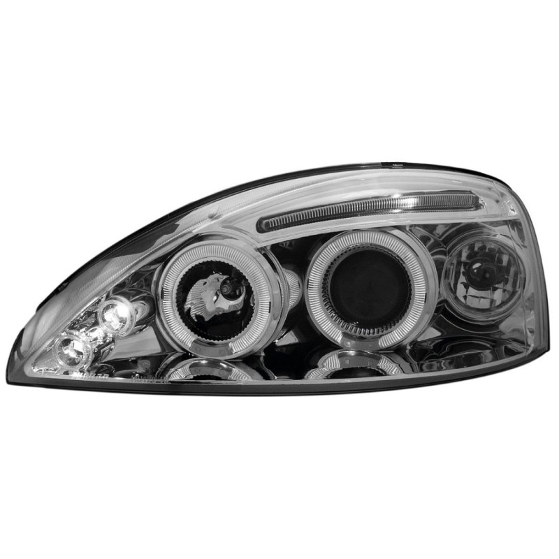 Φανάρια εμπρός angel eyes για Opel Corsa C (2001-2006) - chrome , με λάμπες (Η1) - σετ 2τμχ.