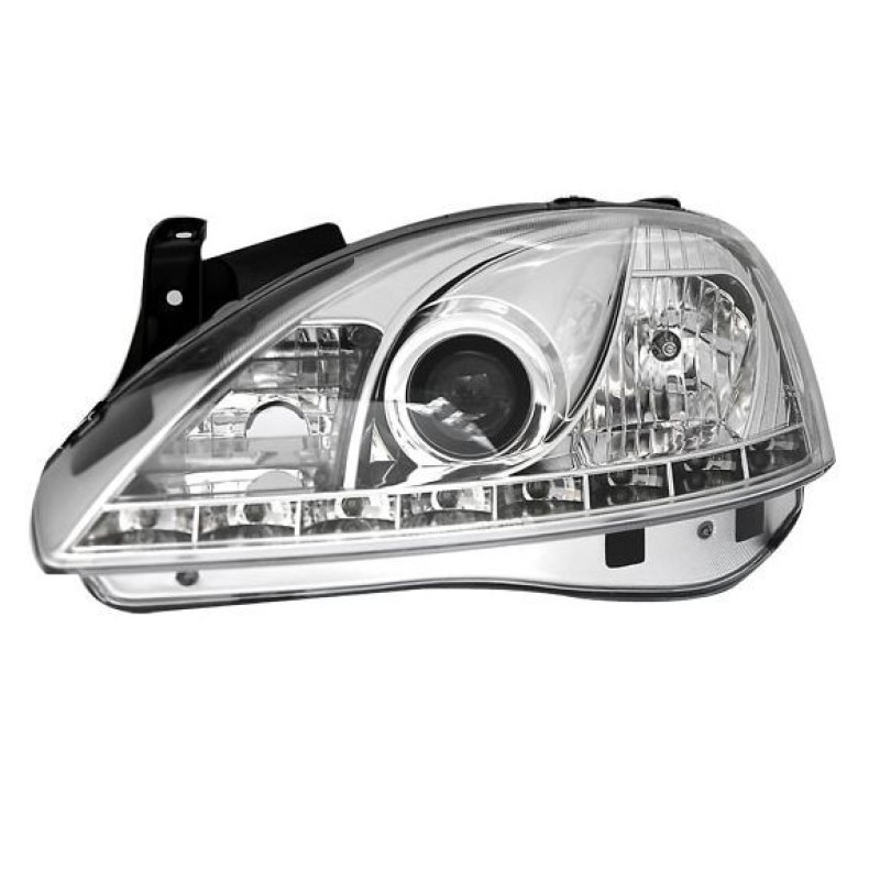 Φανάρια εμπρός led για Opel Corsa C (2001-2006) - chrome , με λάμπες (Η1) - σετ 2τμχ.