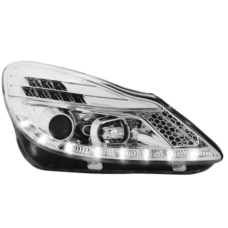 Φανάρια εμπρός led για Opel Corsa D (2006-2010) - chrome , με λάμπες (Η1) - σετ 2τμχ.