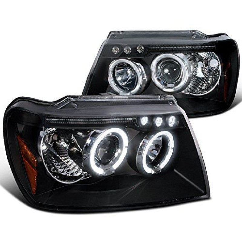 Φανάρια εμπρός led angel eyes για Jeep Grand Cherokee (1999-2005) - μαύρα , με λάμπες (Η1) - σετ 2τμχ.