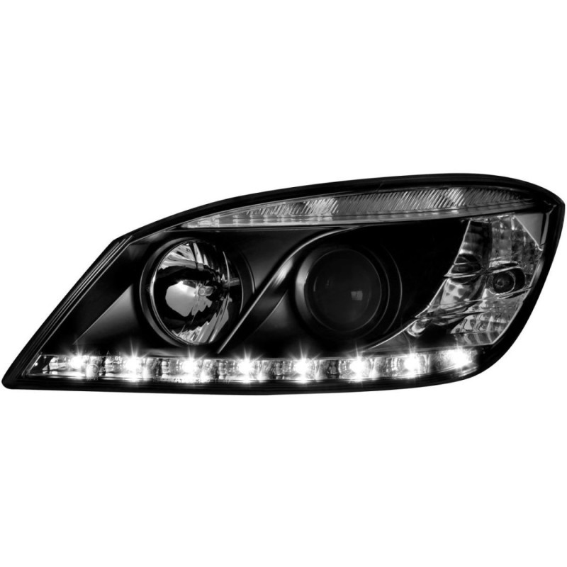 Φανάρια εμπρός led για Mercedes C-CLASS W204 (2011+) , μαύρα ,με λάμπες (Η1) - σετ 2τμχ.