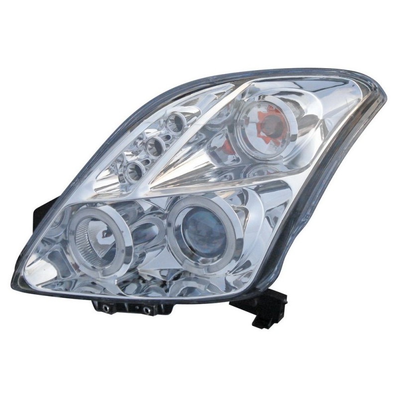 Φανάρια εμπρός angel eyes για Suzuki Swift (2005-2010) - chrome , με λάμπες (Η1) - σετ 2τμχ.