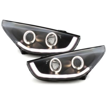 Φανάρια εμπρός angel eyes για Hyundai Tucson IX35 (2010+) - μαύρα , με λάμπες (Η1) - σετ 2τμχ.