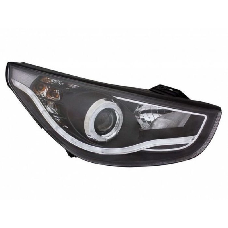 Φανάρια εμπρός led angel eyes για Hyundai Tucson (2011+) - μαύρα , με λάμπες (Η1) - σετ 2τμχ.