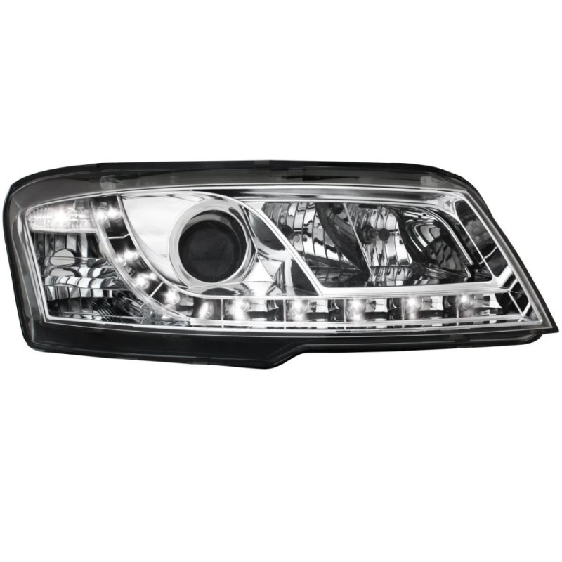 Φανάρια εμπρός led για Fiat Stilo 3 πορτο (2001-2008) - chrome , με λάμπες (Η1) - σετ 2τμχ.