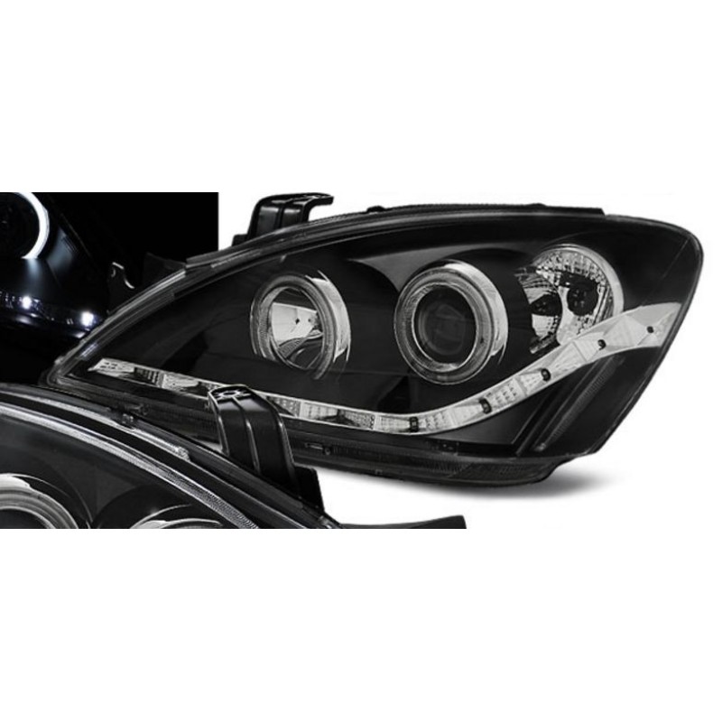 Φανάρια εμπρός angel eyes για Mitsubishi Lancer (2004-2007) - μαύρα , με λάμπες (Η1) - σετ 2τμχ.