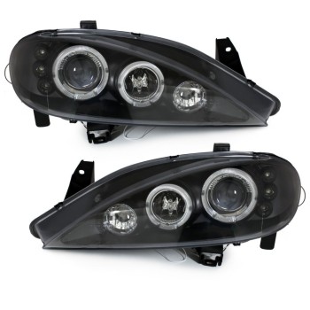 Φανάρια εμπρός angel eyes για Renault Megane (1999-2001) , μαύρα , με λάμπες (Η1) - σετ 2τμχ.