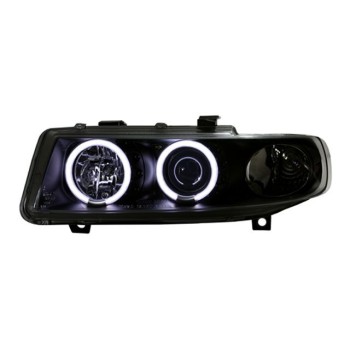 Φανάρια εμπρός angel eyes για Seat Leon /Toledo (1999-2004) - μαύρα , με λάμπες (Η1) - σετ 2τμχ.