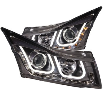 Φανάρια εμπρός led για Chevrolet Cruze (2009-2012) - μαύρα , με λάμπες (Η1) - σετ 2τμχ.