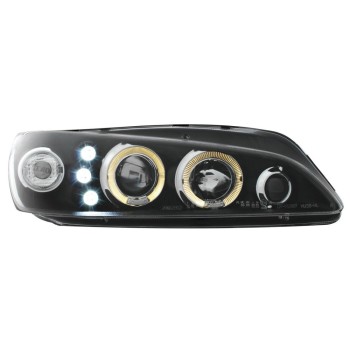 Φανάρια εμπρός angel eyes για Peugeot 306 (1997-2000) , μαύρα , με λάμπες (Η1) - σετ 2τμχ.