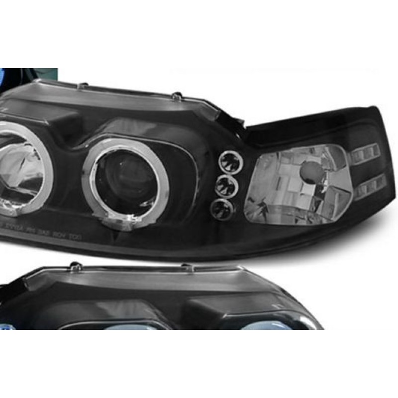 Φανάρια εμπρός led angel eyes για Ford Mustang (1998-2004) , μαύρα , με λάμπες (Η1) - σετ 2τμχ.