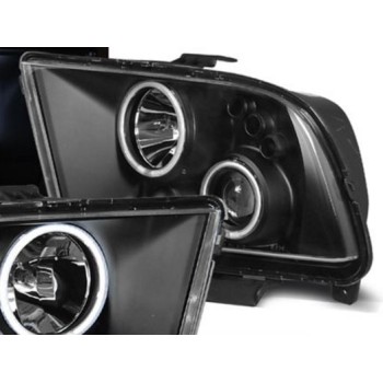 Φανάρια εμπρός led angel eyes για Ford Mustang (2004-2009) , μαύρα , με λάμπες (Η1) - σετ 2τμχ.