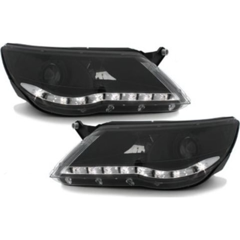 Φανάρια εμπρός led για Vw Tiguan (2007-2011) , μαύρα , με λάμπες (Η1) - σετ 2τμχ.