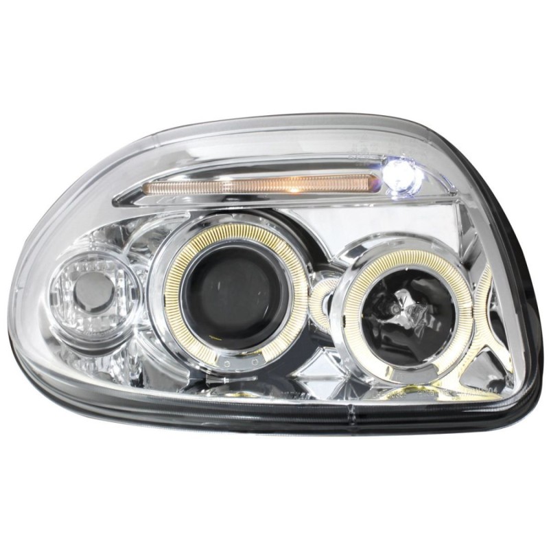 Φανάρια εμπρός angel eyes για Renault Clio 2 (1998-2001) - chrome , με λάμπες (Η1) - σετ 2τμχ.