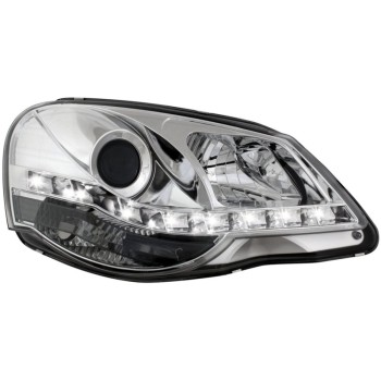 Φανάρια εμπρός led για Vw Polo 9N2 (2005-2009) - chrome , με λάμπες (Η1) - σετ 2τμχ.