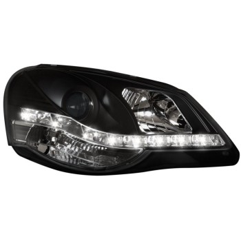 Φανάρια εμπρός led για Vw Polo 9N2 (2005-2009) - μαύρα , με λάμπες (Η1) - σετ 2τμχ.