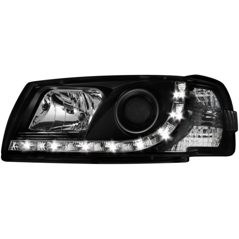 Φανάρια εμπρός led για Vw Transporter T4 (1997-2003) , μαύρα , με λάμπες (Η1) - σετ 2τμχ.