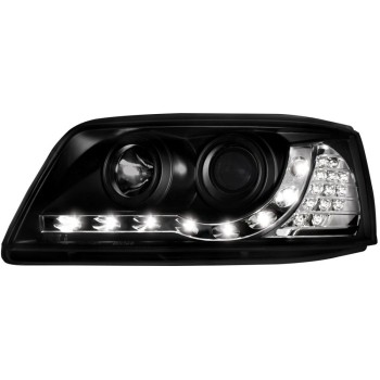 Φανάρια εμπρός led για Vw Transporter T5 (2003-2009) , μαύρα , με λάμπες (Η1) - σετ 2τμχ.